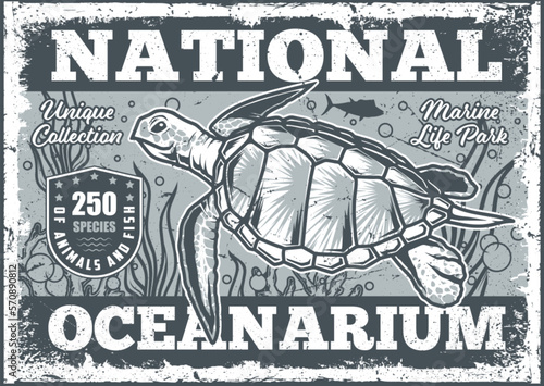 National oceanarium flyer vintage monochrome