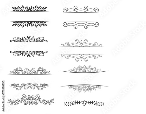 Calligraphic divider elements headers vintage set