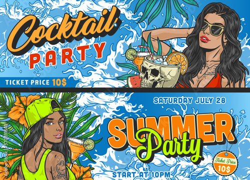 Cocktail party banners colorful set