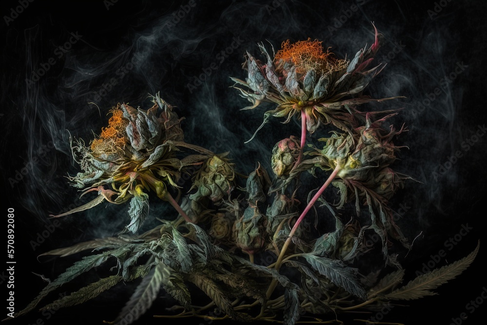 Marijuana plants and smoke. Marijuana plants and smoke.