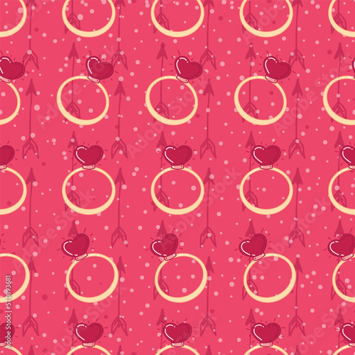 Vector romantic pink love background with wedding ring and hearts. Love confession design. Pattern for the site, printing on fabric, postcards, bed linen, children's clothing, and gift wrapping.