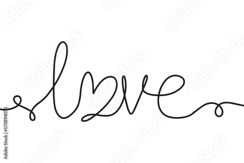 Continuous drawing inscription love. Fashion minimalist illustration. One line drawing