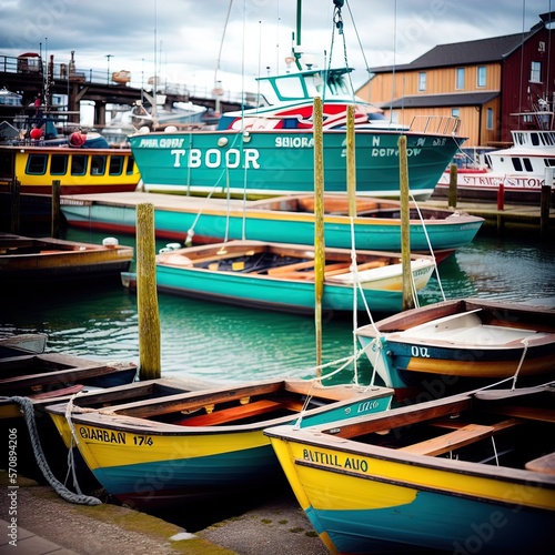 A wharf full of boats.