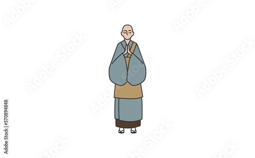 合掌するお坊さんのイラスト　アウトラインあり