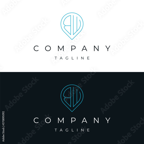 Letter BW WB initial point pin map local icon logo design vector template