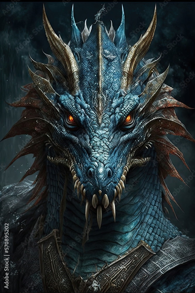 realistic style drawing of a dragon, face with intense eyes, illustration, Generative ai realistic style drawing of a dragon, face with intense eyes, illustration, Generative ai
