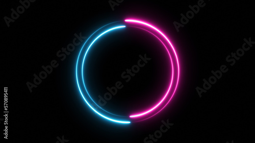 Abstract pink and blue neon glowing light , lasers and lines frame