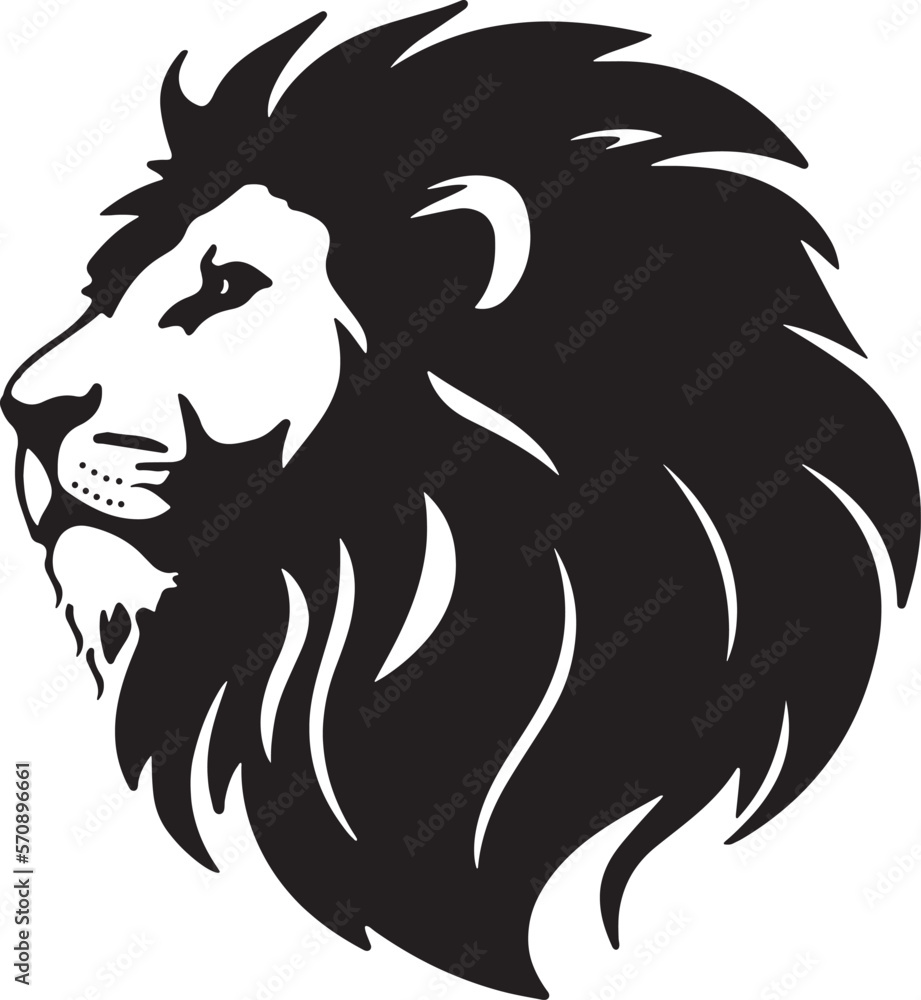 Lion's head for printing or tattooing. Black and white monochrome silhouette Lion's head for printing or tattooing. Black and white monochrome silhouette