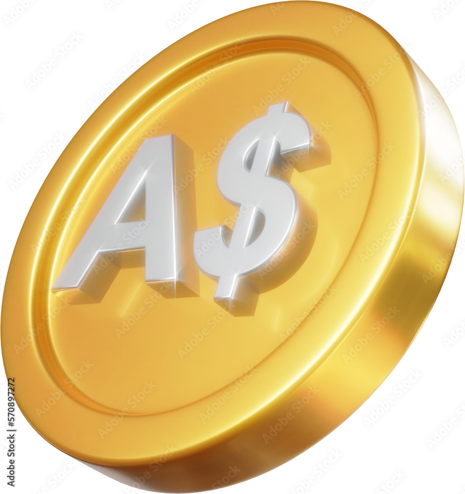 Golden Australian dollar coin 3d render illustration Golden Australian dollar coin 3d render illustration