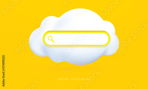 Search bar template for website. Navigation search for browser. Realistic 3d magnifier glass. Pastel Soft colors yellow and blue background. 3d vector rendering.