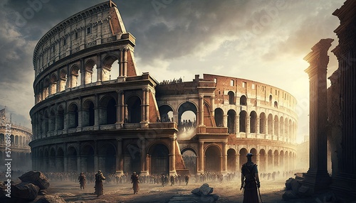 Photo image of a day in the Roman Empire, history scene, gladiators,  the Colosseum