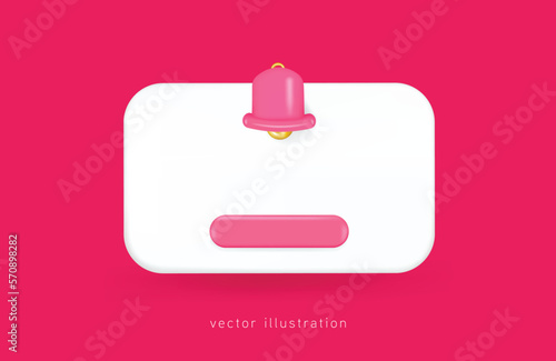 3d white speech bubble with pink bell alert notification social media notification icon isolated. Reminder valentine's day. Social media notification. 3d vector rendering.