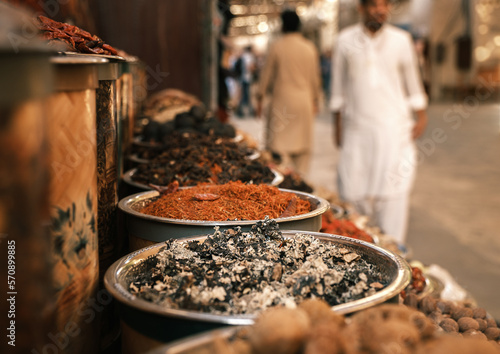 Photography Arabic Spices at the market in Dubai. Selective focus