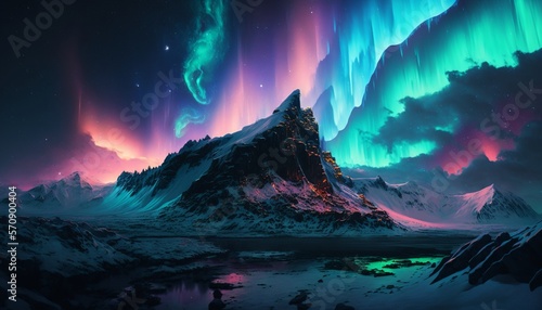 Northern light over the mountains  Generative AI