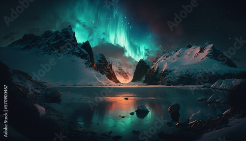 Northern light over the mountains, Generative AI © AIExplosion