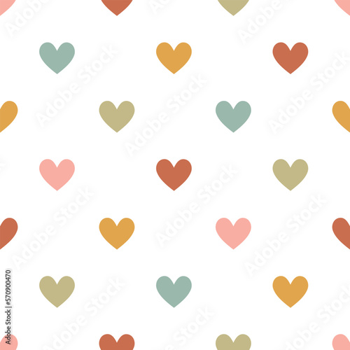 Cute retro hearts seamless vector pattern. Scandi design. Vintage hand drawn background for kids room decor, nursery art, card, gift, fabric, textile, wrapping paper, wallpaper, packaging, apparel.