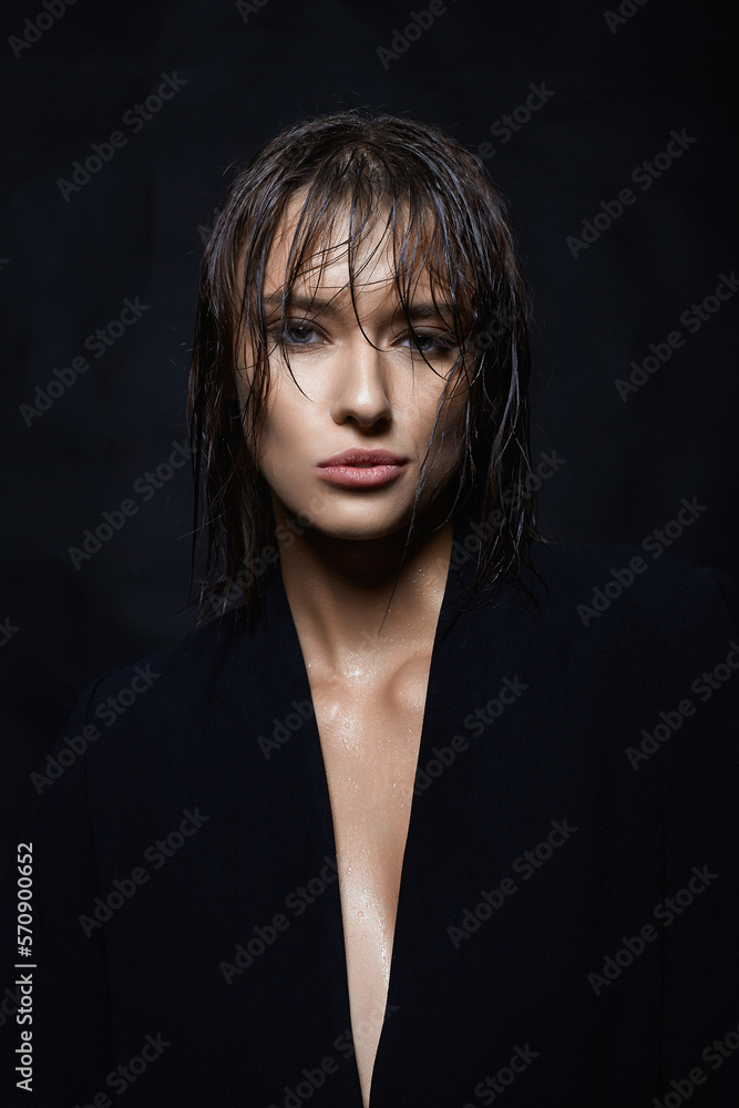 Funny young woman with Wet Hair. Beautiful girl