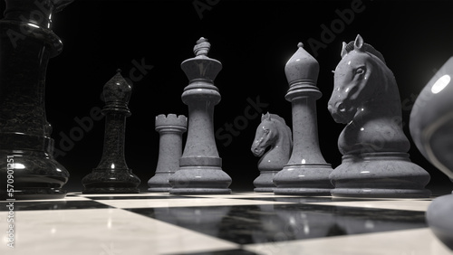 3d render of chess pieces on the board. Business concept. Planning strategy.