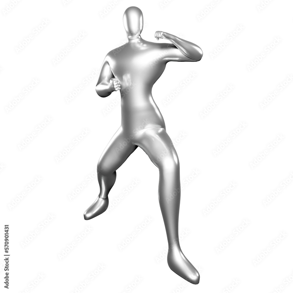 3d silver stickman doing karate stance moves 17339881 PNG