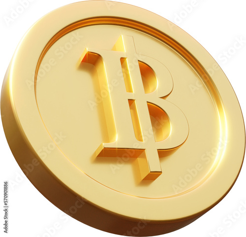 Golden Thai baht coin 3d render illustration