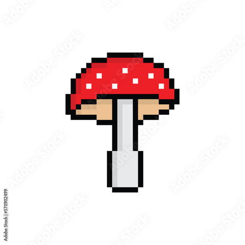  pixel amanita vector  mushroom pixel art icon element for  8 bit game 