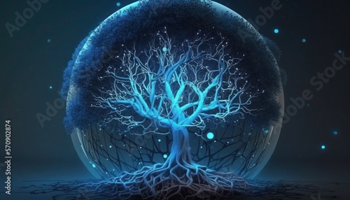 Tree growing on a Circuit digital ball  generative ai