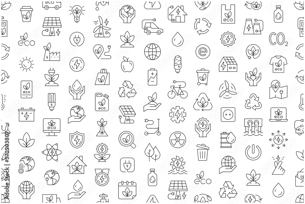 Seamless pattern with Ecology icons. Nature icon. Eco green icons. Thin line icon set Seamless pattern with Ecology icons. Nature icon. Eco green icons. Thin line icon set
