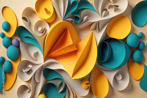 Fondo figuras abstractas de papel, origami, papercraft, creado con IA generativa photo