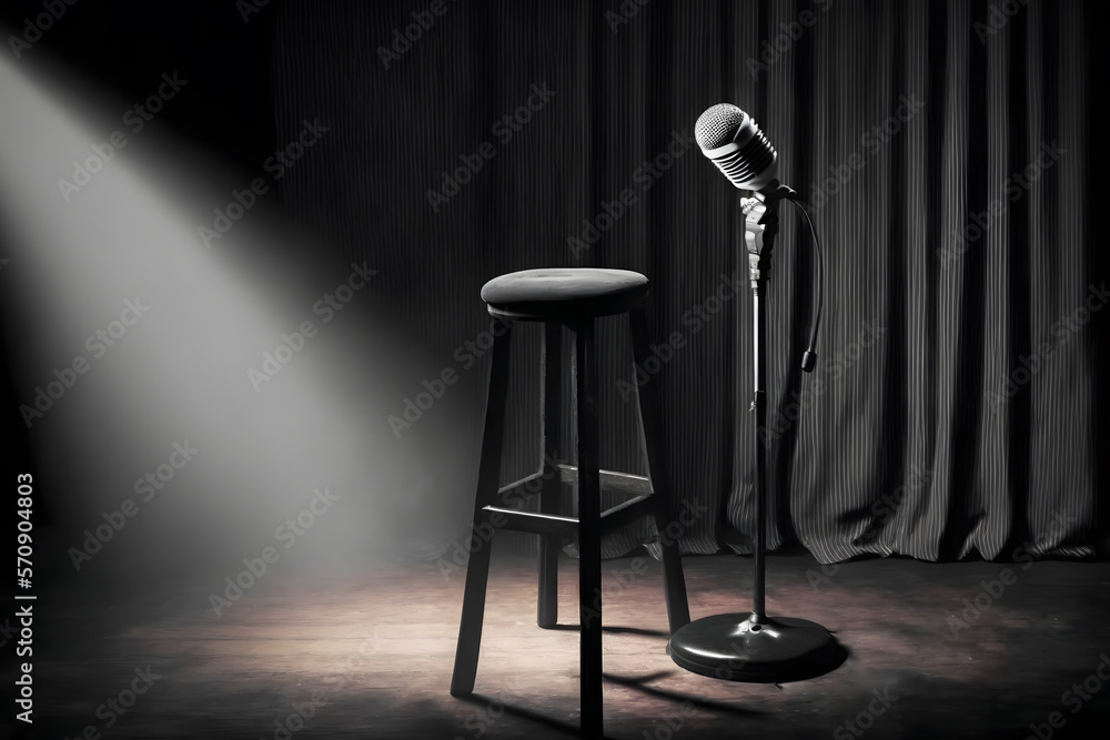 Poster background for stand up comedy stage microphone with reflectors
