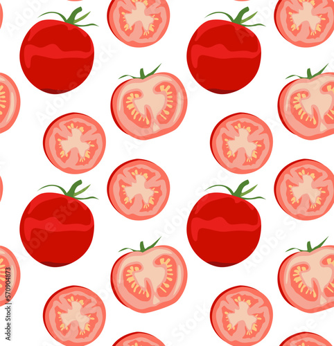 Pattern with tomatoes. Seamless pattern in vector. Suitable for print, social networks and websites. Agriculture.
