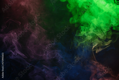 Green and pink steam on a black background.