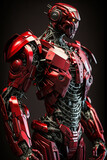 Red humanoid robot advanced concept. Generative AI illustration