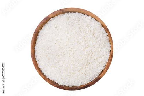 bowl of dry white rice isolated on transparent background, top view