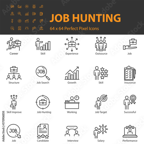 set of job hunting icons, recruitment, hiring,