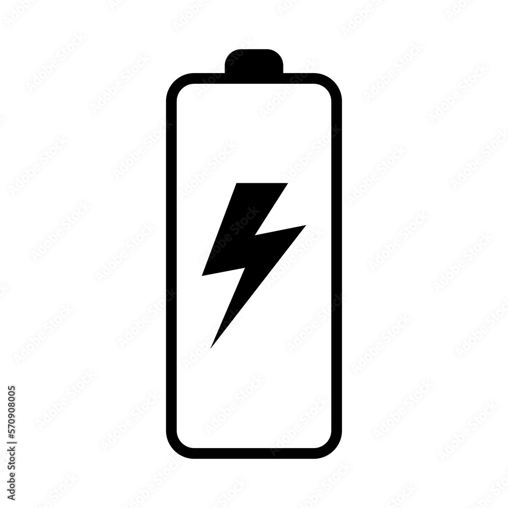 Battery icon with lightning bolt sign. Battery charging icon with lightning bolt symbol. Battery icon with lightning bolt sign. Battery charging icon with lightning bolt symbol.