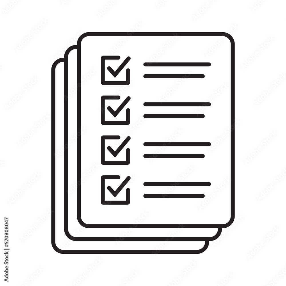 Checklist vector icon in line art style. Document icon, questionnaire icon, illustration isolated on white background for graphic and web design. Checklist vector icon in line art style. Document icon, questionnaire icon, illustration isolated on white background for graphic and web design.