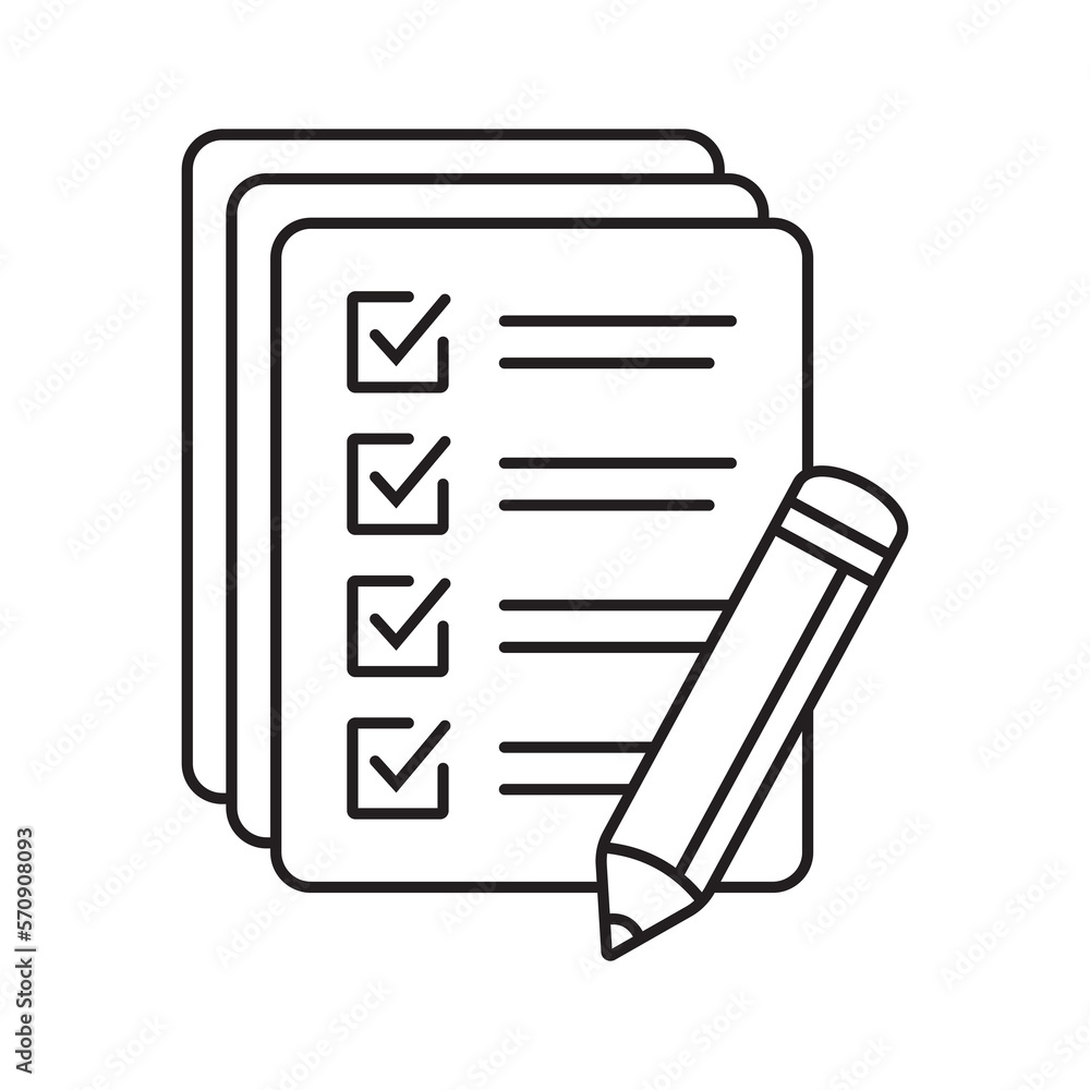 Checklist with pencil icon. Test, questionnaire icon. To do list vector icon for web site and app design. Checklist with pencil icon. Test, questionnaire icon. To do list vector icon for web site and app design.