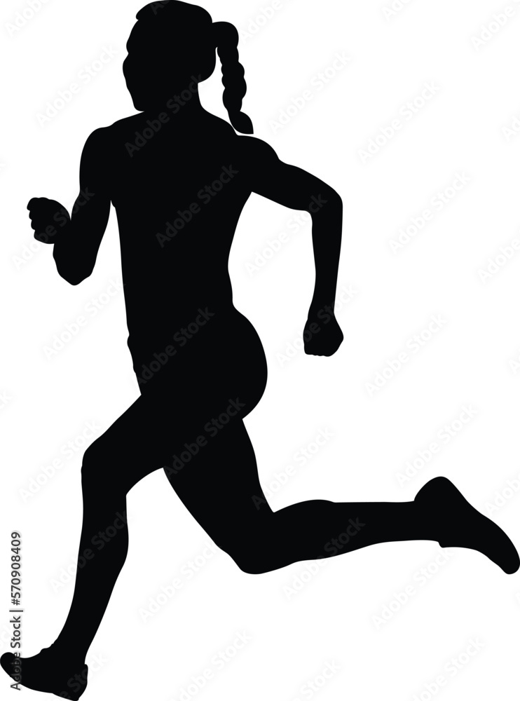 girl athlete runner running sprint black silhouette