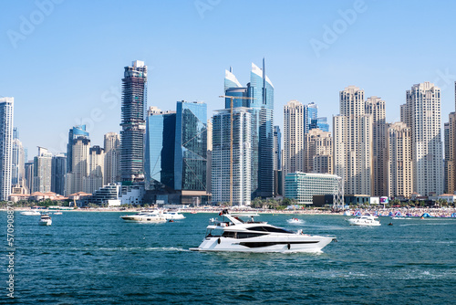 Photography Luxury motor yachts sailing at Persian Gulf, Dubai, United Arab Emirates
