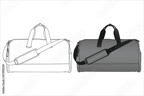 Duffle Bag, Vector Illustration, Bag Outline Template, Fashion Flats Sketch, Vector Clip Art Template