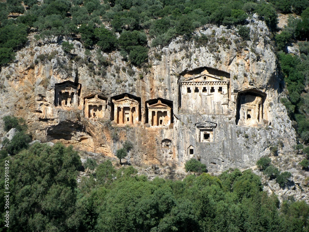 view to the rock tombs near Dalyan, Turkey