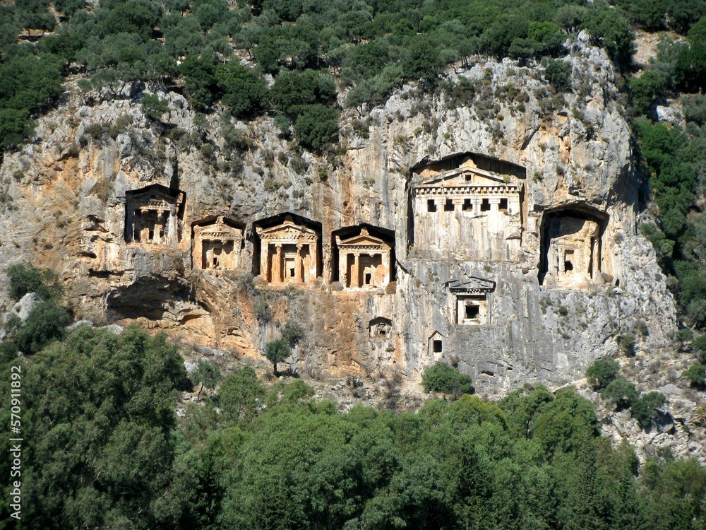 view to the rock tombs near Dalyan, Turkey view to the rock tombs near Dalyan, Turkey