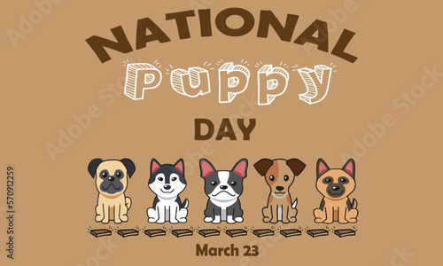 National Puppy day vector illustration. It includes several different breed of puppies graphic and typography