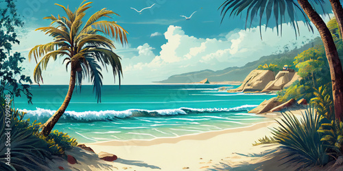 Tropical paradise beach scene, Generative AI © fusebulb
