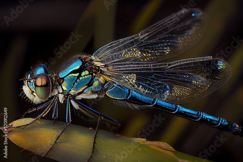 Dragonfly or damselfly in blue, Generative AI