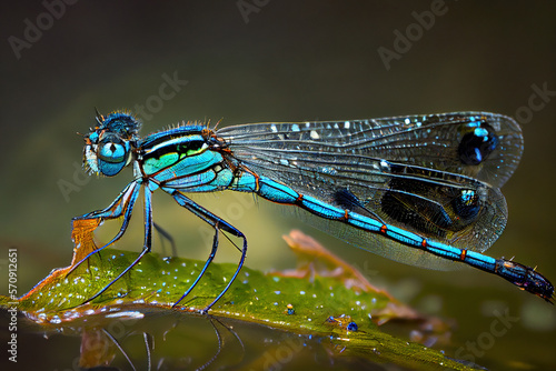 Dragonfly or damselfly in blue, Generative AI photo