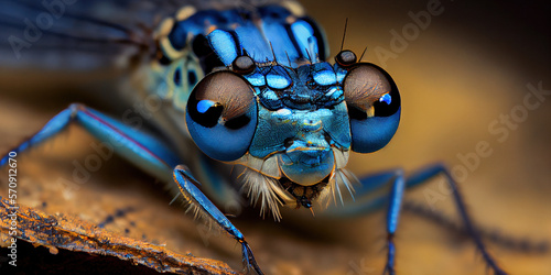 Dragonfly or damselfly in blue, Generative AI