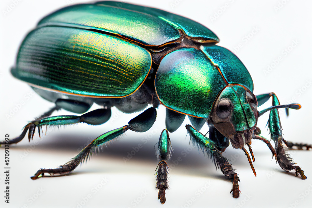 Naklejka premium Emerald Beetle on white background, Generative AI