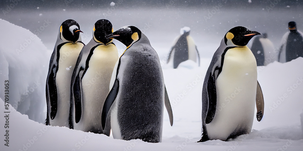 Fototapeta premium King Penguins on ice, Generative AI