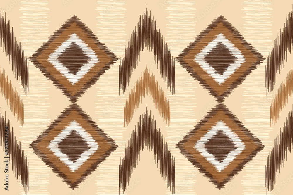 Fototapeta premium Ethnic Ikat fabric pattern geometric style.African Ikat embroidery Ethnic oriental pattern white brown cream background. Abstract,vector,illustration. For texture,clothing,wrapping,decoration,carpet.